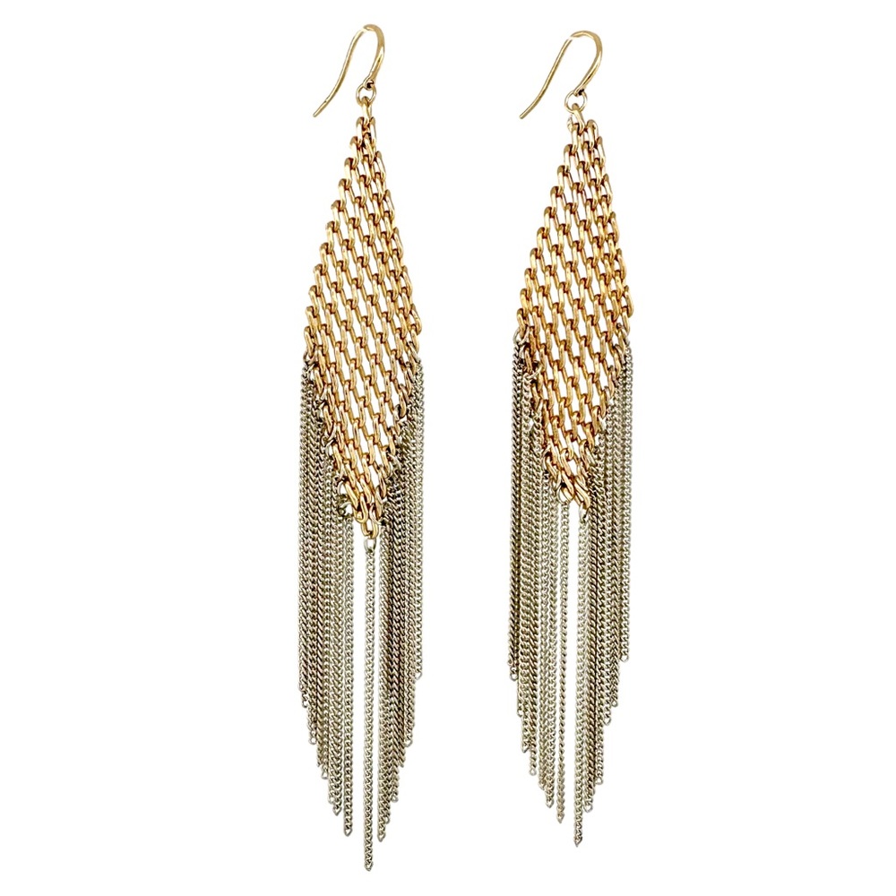 Golden Chainmail Mesh Chandelier Earrings w/ Chain Fringe - NWT
